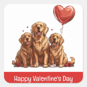 Happy Valentines Day Golden Retriever Dog Vierkante Sticker