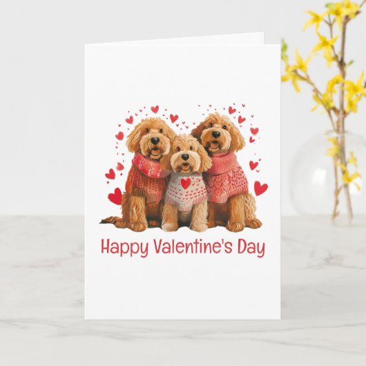 Happy Valentines Day Goldendoodle Dogs Kaart (Gele Bloem)