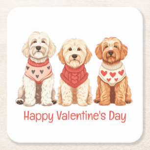 Happy Valentines Day Goldendoodle Dogs Kartonnen Onderzetters