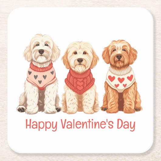 Happy Valentines Day Goldendoodle Dogs Kartonnen Onderzetters (Voorkant)