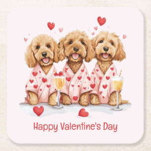 Happy Valentines Day Goldendoodle Dogs Kartonnen Onderzetters