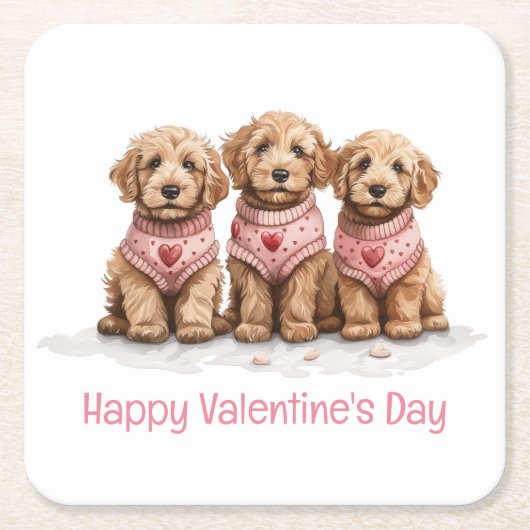 Happy Valentines Day Goldendoodle Dogs Kartonnen Onderzetters (Voorkant)