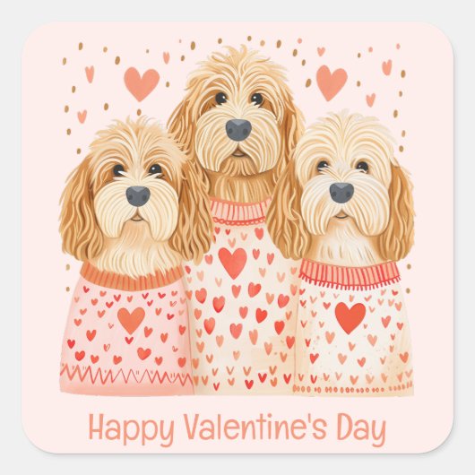 Happy Valentines Day Goldendoodle Dogs Vierkante Sticker (Voorkant)