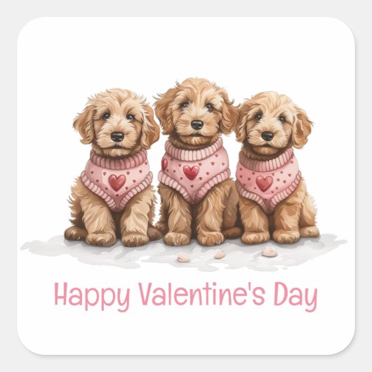 Happy Valentines Day Goldendoodle Dogs Vierkante Sticker (Voorkant)