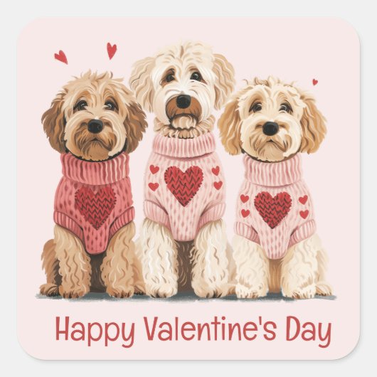 Happy Valentines Day Goldendoodle Dogs Vierkante Sticker (Voorkant)