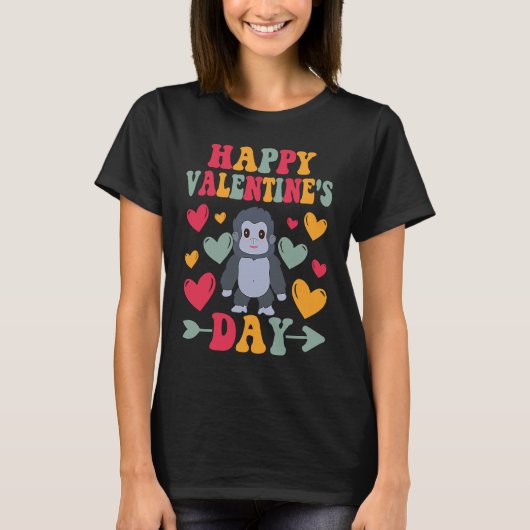 Happy Valentines Day Gorilla Heart Love Groovy T-shirt (Voorkant)
