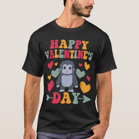 Happy Valentines Day Gorilla Heart Love Groovy T-shirt (Voorkant)