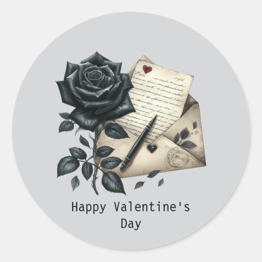 Happy Valentine's Day Gothic black rose Ronde Sticker (Voorkant)