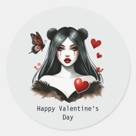 Happy Valentine's Day Gothic girl Ronde Sticker (Voorkant)