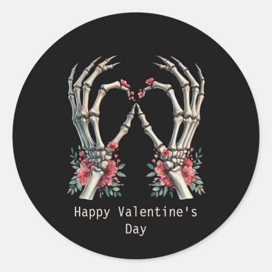 Happy Valentine's Day Gothic skeleton hands Ronde Sticker (Voorkant)