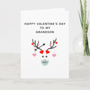 Happy Valentines Day Grandson 2021 Love Deer Kaart