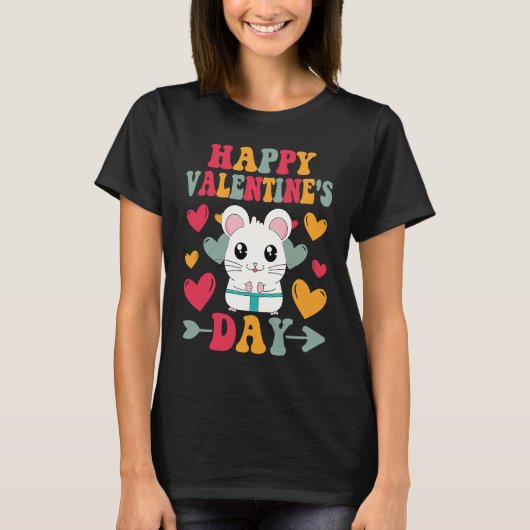 Happy Valentines Day Hamster Heart Love Groovy T-shirt (Voorkant)