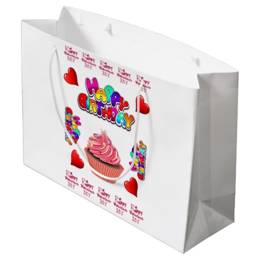 Happy Valentine's Day Happy Birthday Gift Bag Groot Cadeauzakje (Achterkant Gekanteld)