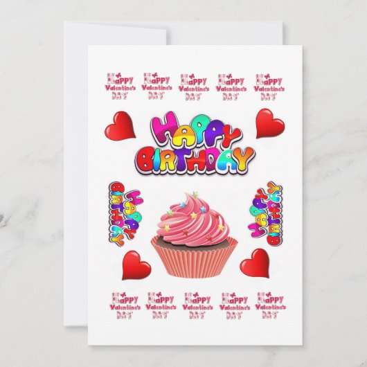 Happy Valentine's Day Happy Birthday Invitation Kaart (Voorkant)