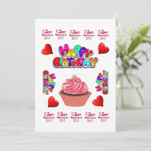 Happy Valentine's Day Happy Birthday Invitation Kaart (Staand voorkant)