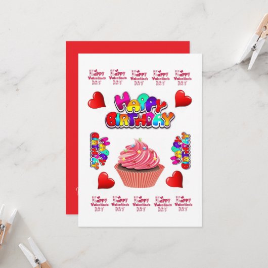 Happy Valentine's Day Happy Birthday Invitation Kaart (Voorkant / Achterkant in situ)