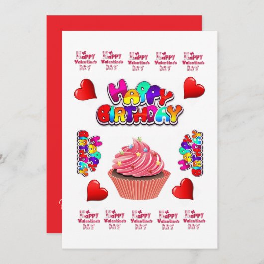 Happy Valentine's Day Happy Birthday Invitation Kaart (Voorkant / Achterkant)