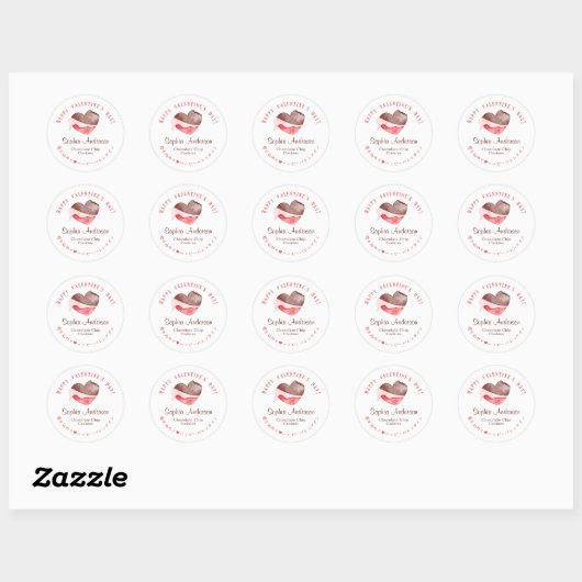 Happy Valentine's Day Heart Chocolate Cute Bakery Ronde Sticker (Vel)