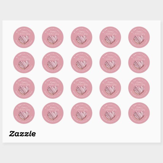 Happy Valentines Day Heart Cookie Blush Pink Ronde Sticker (Vel)