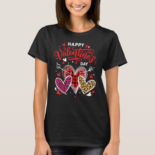 Happy Valentines Day Heart Leopard Buffalo Pset H T-shirt (Voorkant)