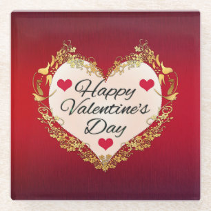 Happy Valentine's Day Heart Shape-47949 Glazen Onderzetter