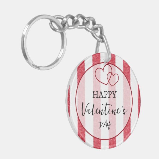 Happy Valentine's Day Heart Stripes Acrylic Sleutelhanger (Voorkant Links)