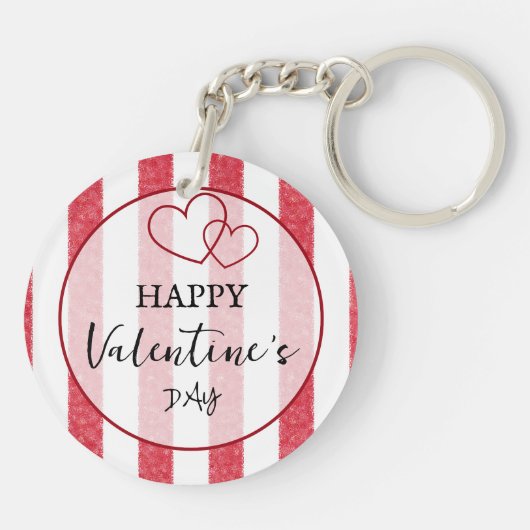 Happy Valentine's Day Heart Stripes Acrylic Sleutelhanger (Achterkant)