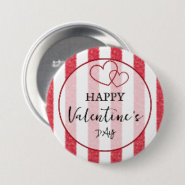 Happy Valentine's Day Heart Stripes Button
