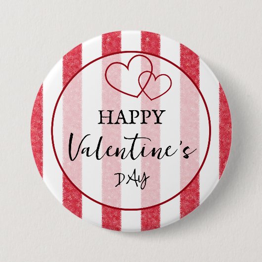 Happy Valentine's Day Heart Stripes Button (Voorkant)