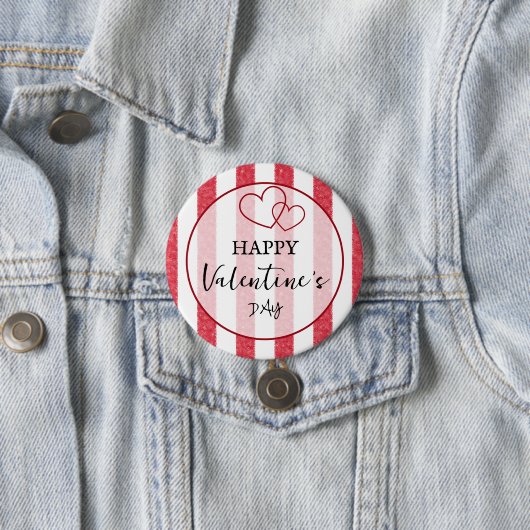Happy Valentine's Day Heart Stripes Button (In situ)