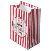 Happy Valentine's Day Heart Stripes Gift Bag Medium Cadeauzakje (Voorkant Gekanteld)