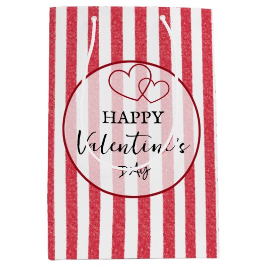 Happy Valentine's Day Heart Stripes Gift Bag Medium Cadeauzakje (Voorkant)