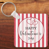 Happy Valentine's Day Heart Stripes Keychain (Voorkant)