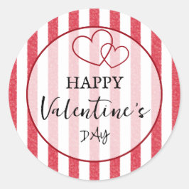 Happy Valentine's Day Heart Stripes Ronde Sticker