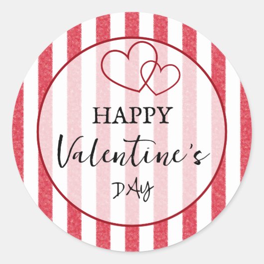 Happy Valentine's Day Heart Stripes Ronde Sticker (Voorkant)