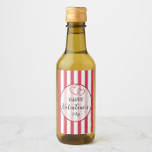 Happy Valentine's Day Heart Stripes Wijn Etiket (Voorkant)