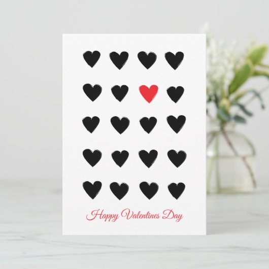 Happy Valentines Day Hearts Black and Red Gift Feestdagenkaart (Staand voorkant)