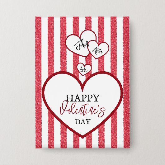Happy Valentine's Day Hearts Chalk Stripes Button (Voorkant)