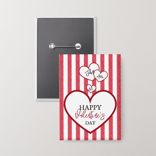 Happy Valentine's Day Hearts Chalk Stripes Button (Voorkant / Achterkant)