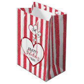 Happy Valentine's Day Hearts Chalk Stripes Medium Cadeauzakje (Voorkant Gekanteld)