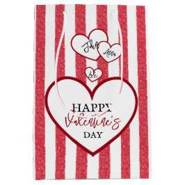 Happy Valentine's Day Hearts Chalk Stripes Medium Cadeauzakje