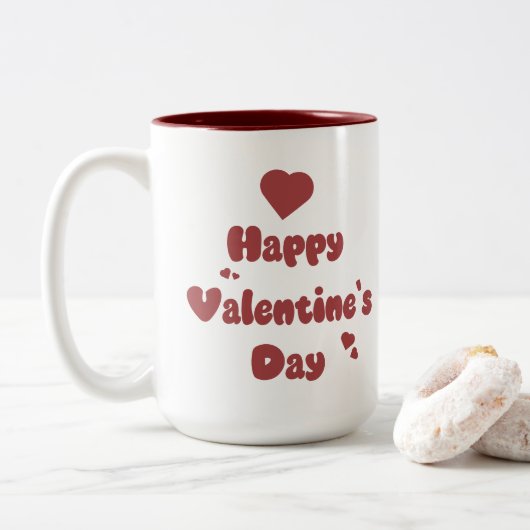 Happy Valentine's Day Hearts Cute Tweekleurige Koffiemok (Met donut)