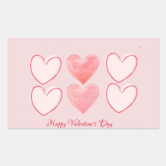 Happy Valentine's Day Hearts Minimalistische Stick Rechthoekige Sticker (Voorkant)
