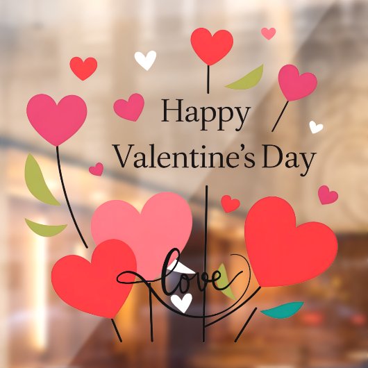 Happy Valentine's Day Hearts Window Cling Raamsticker (Vel 2)