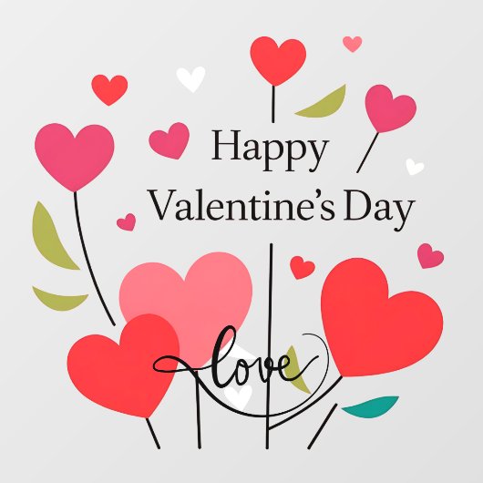 Happy Valentine's Day Hearts Window Cling Raamsticker (Vel)