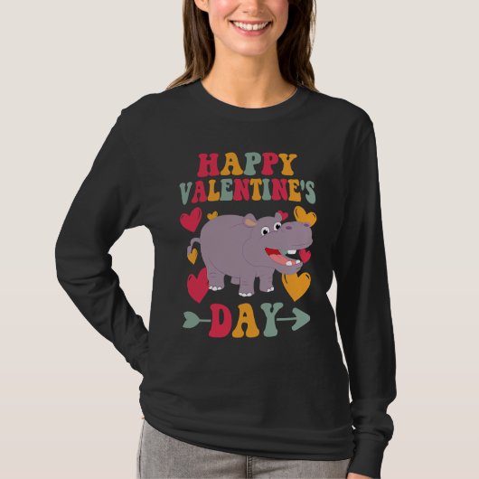 Happy Valentines Day Hippo Heart Love Groovy T-shirt (Voorkant)