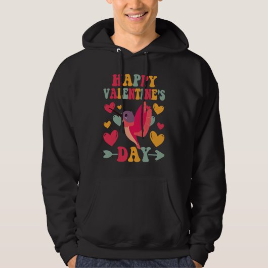 Happy Valentines Day Hummingbird Heart Love Groovy Hoodie (Voorkant)