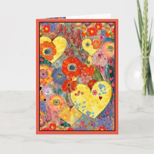 Happy Valentines Day-kaart met hart en bloemen Kaart (Voorkant)