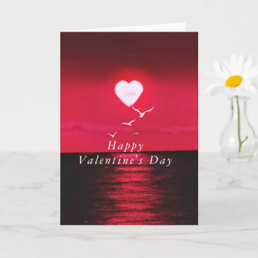 Happy Valentine's Day Kaart Zee Sunset Love Heart (Kleine Plant)