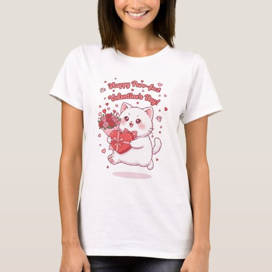 Happy Valentine's Day Kawaii Cat T-Shirt (Voorkant)